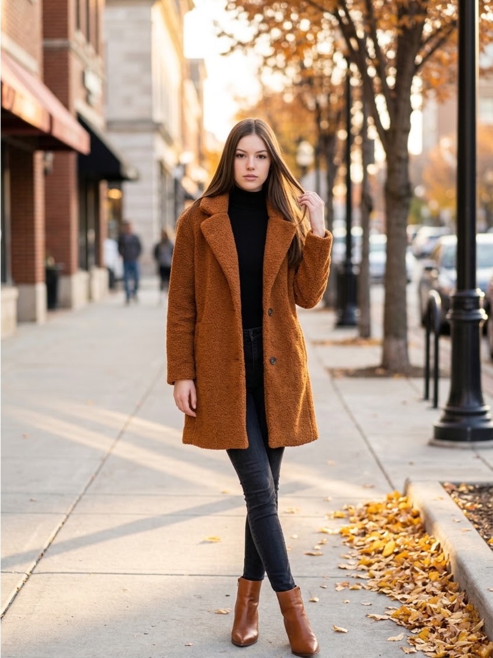 Daily Ritual Chestnut Teddy Coat with Notch Collar